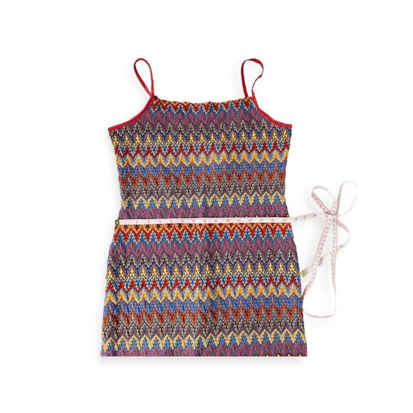 Vintage Y2K Eye Candy Zigzag Multicolor Knit Midi Dress With Red Spaghetti Strap - Picture 7 of 11